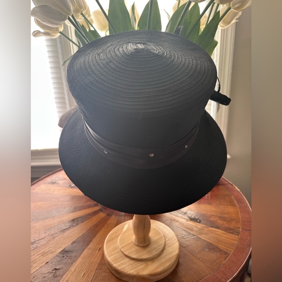 Chic Black Cloche Hat by Swan Hat with Feather and rhinestone Embellishments main image 5